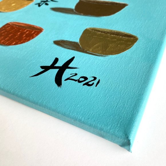 4 Cups (Drink Tea) - Original Wall Art Mixed Media Asian Fusion Painting 11"x14" - Picture 7 of 8